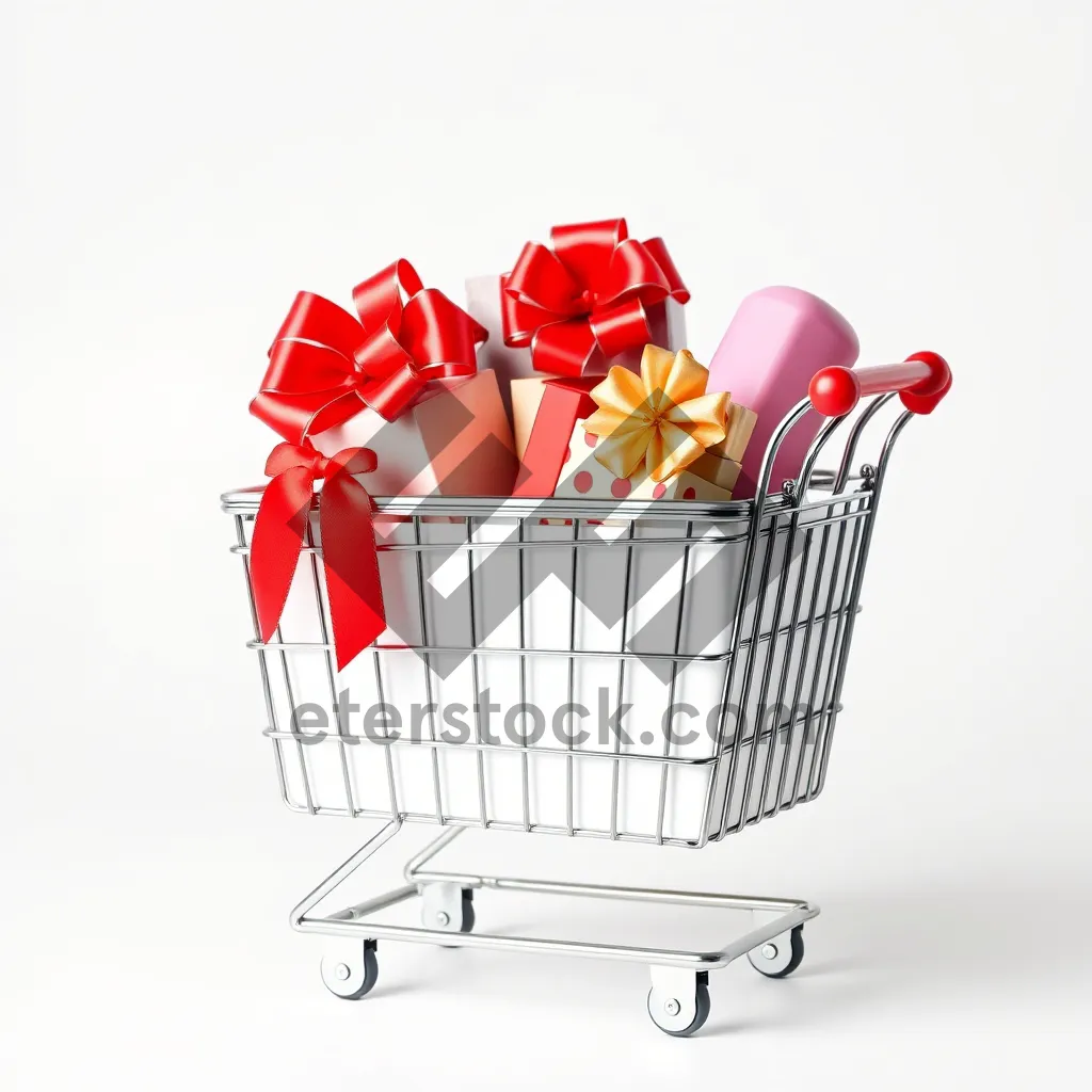 Picture of 3D Shopping Basket on Wheels in Supermarket