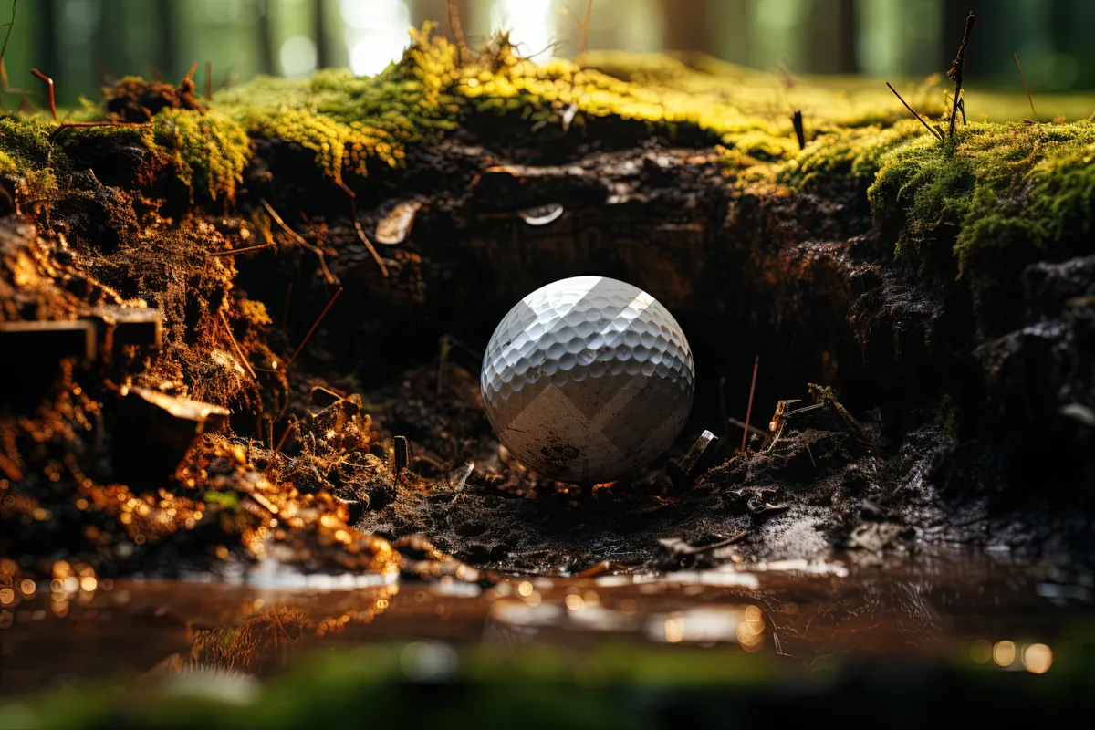 Picture of Golfer on green fairway with golf equipment.