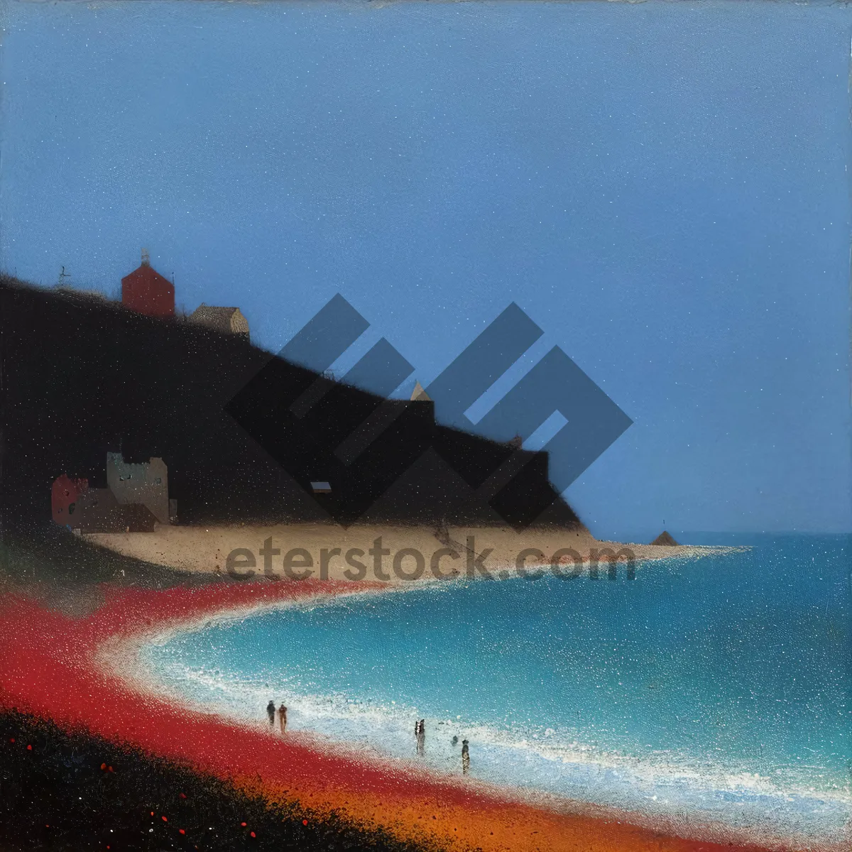 Picture of Sunset shipwreck on rocky shore coastline vacation view.