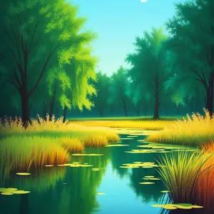 Serene Sunset Over River and Meadow