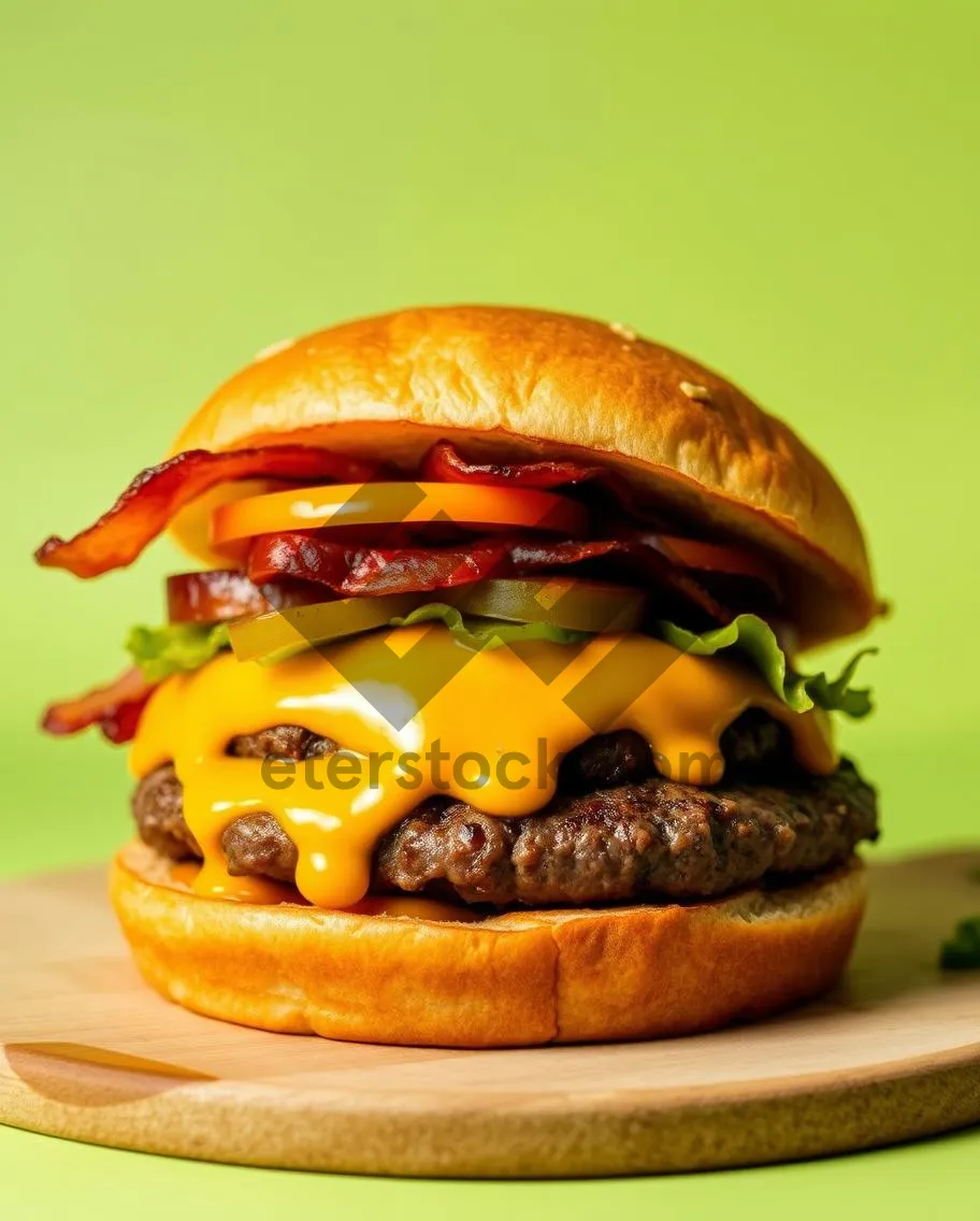 Picture of Delicious gourmet cheeseburger with fresh vegetable salad