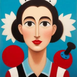 Cartoon Housewife with Cleaning Supplies