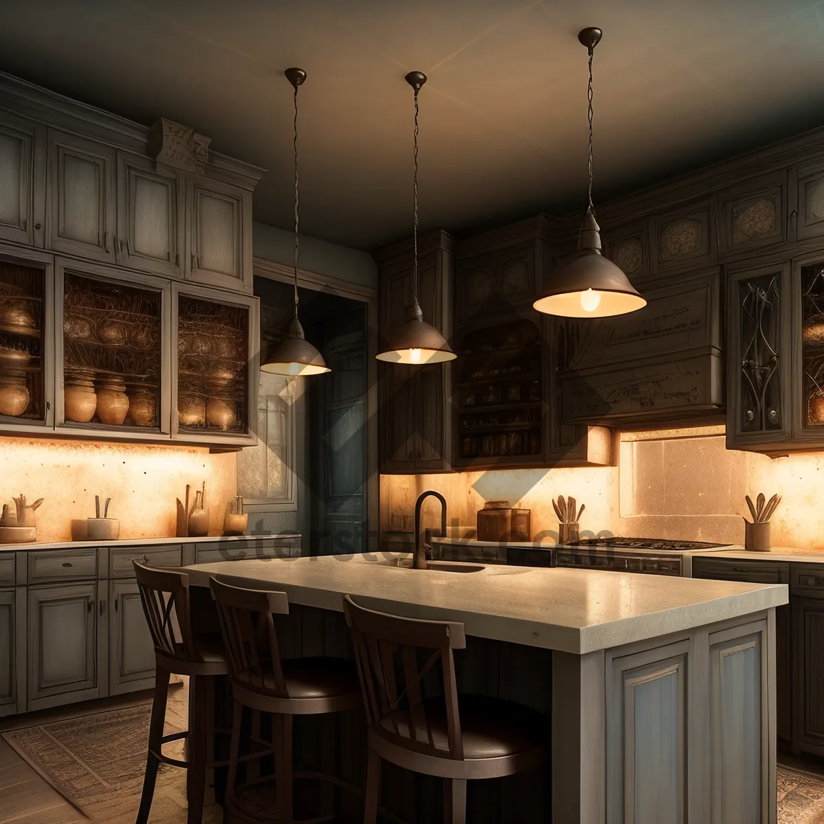 Picture of Modern Kitchen Interior with Elegant Wood Décor