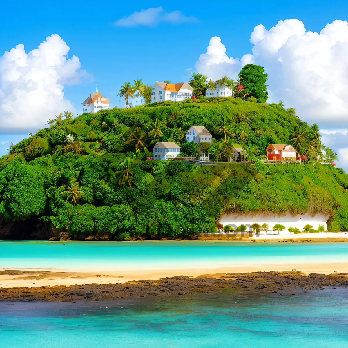 Picture of Tropical paradise beach with palm trees and turquoise water