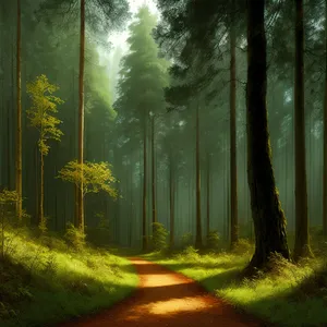 Enchanting Path Through Sunlit Forest