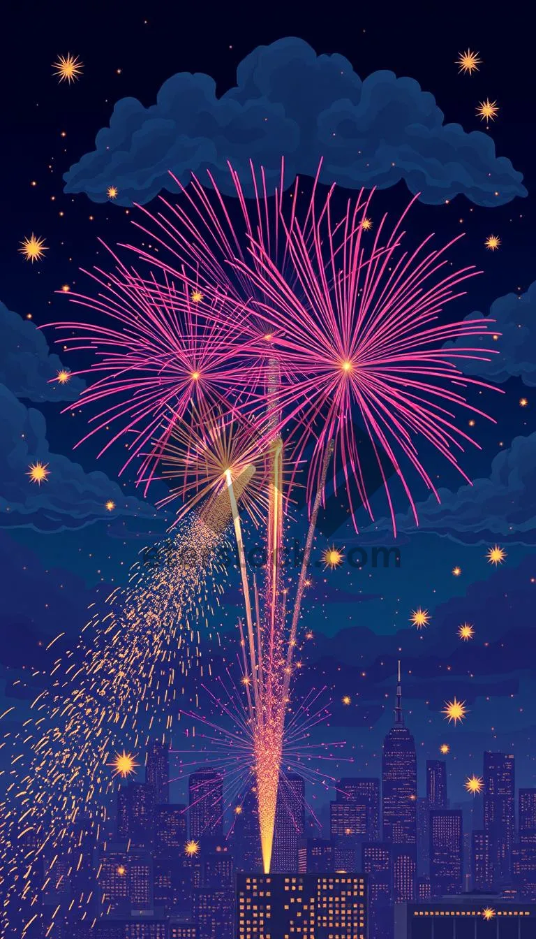 Picture of Colorful Night Sky Fireworks Celebration Fun Explosion