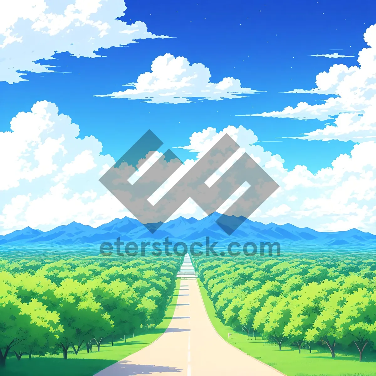 Picture of Vibrant Countryside Landscape Underneath Clear Blue Skies