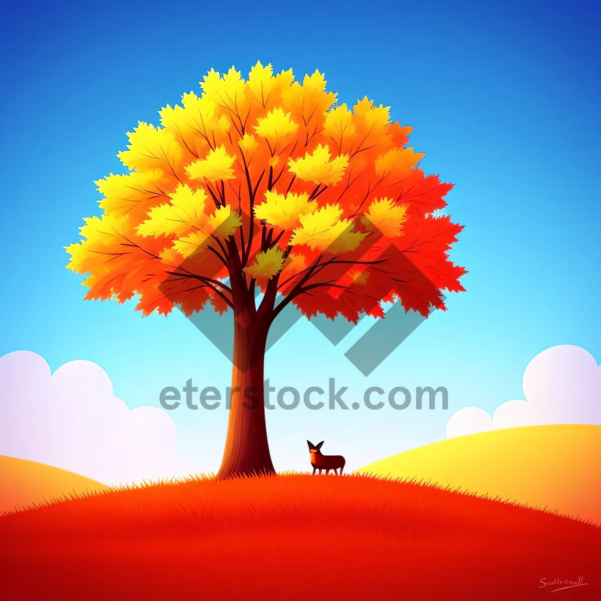 Picture of Autumn-inspired Maple Leaf Silhouette in Yellow Sky