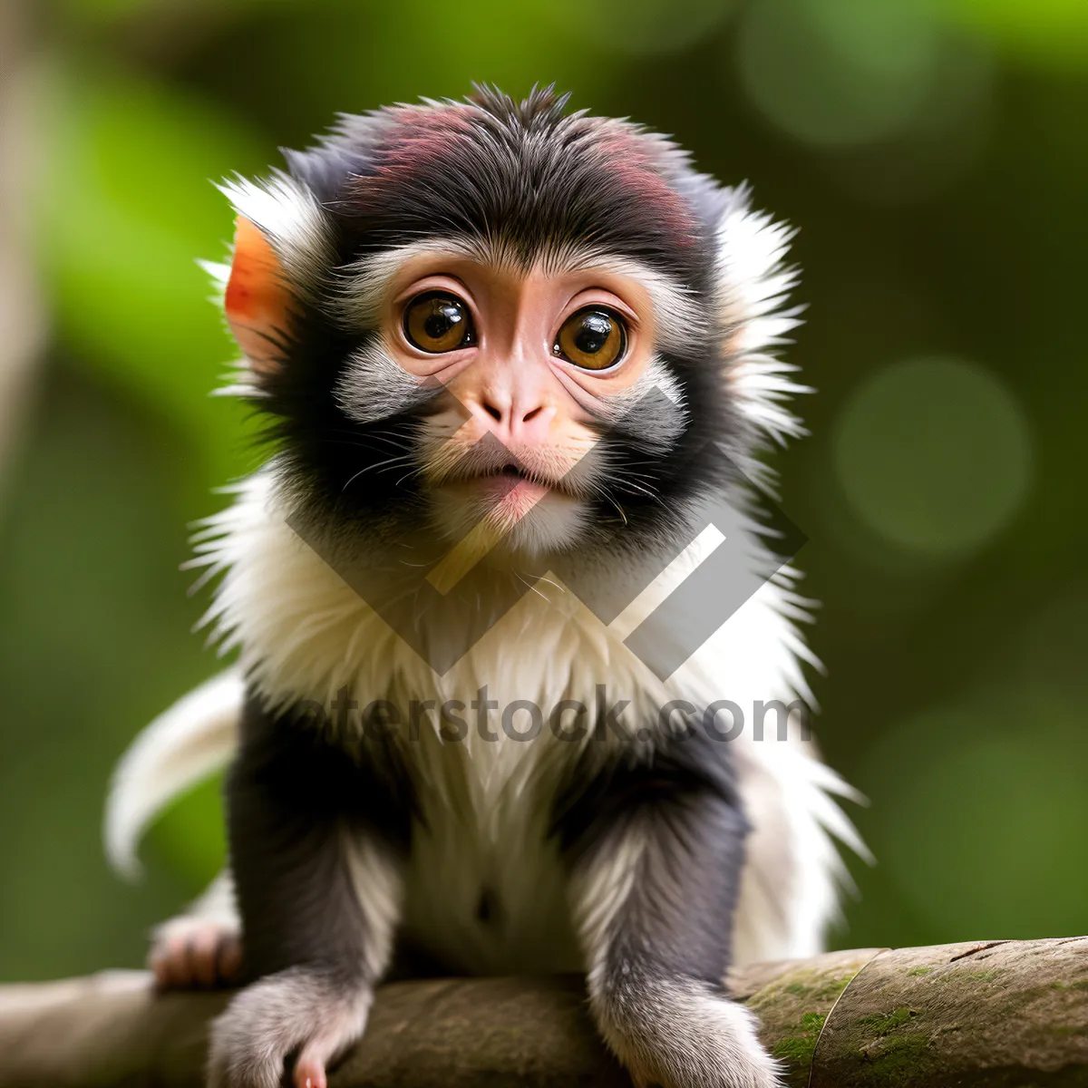 Picture of Playful Macaque Monkey with Adorable Baby in Wildlife