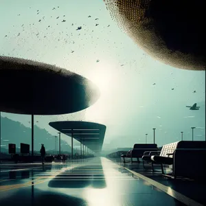 Modern Halftone Building with Futuristic Dots