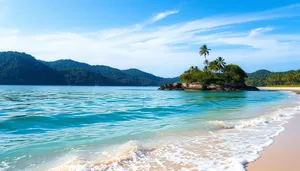 Tropical Sunset over Turquoise Sea on Beach.