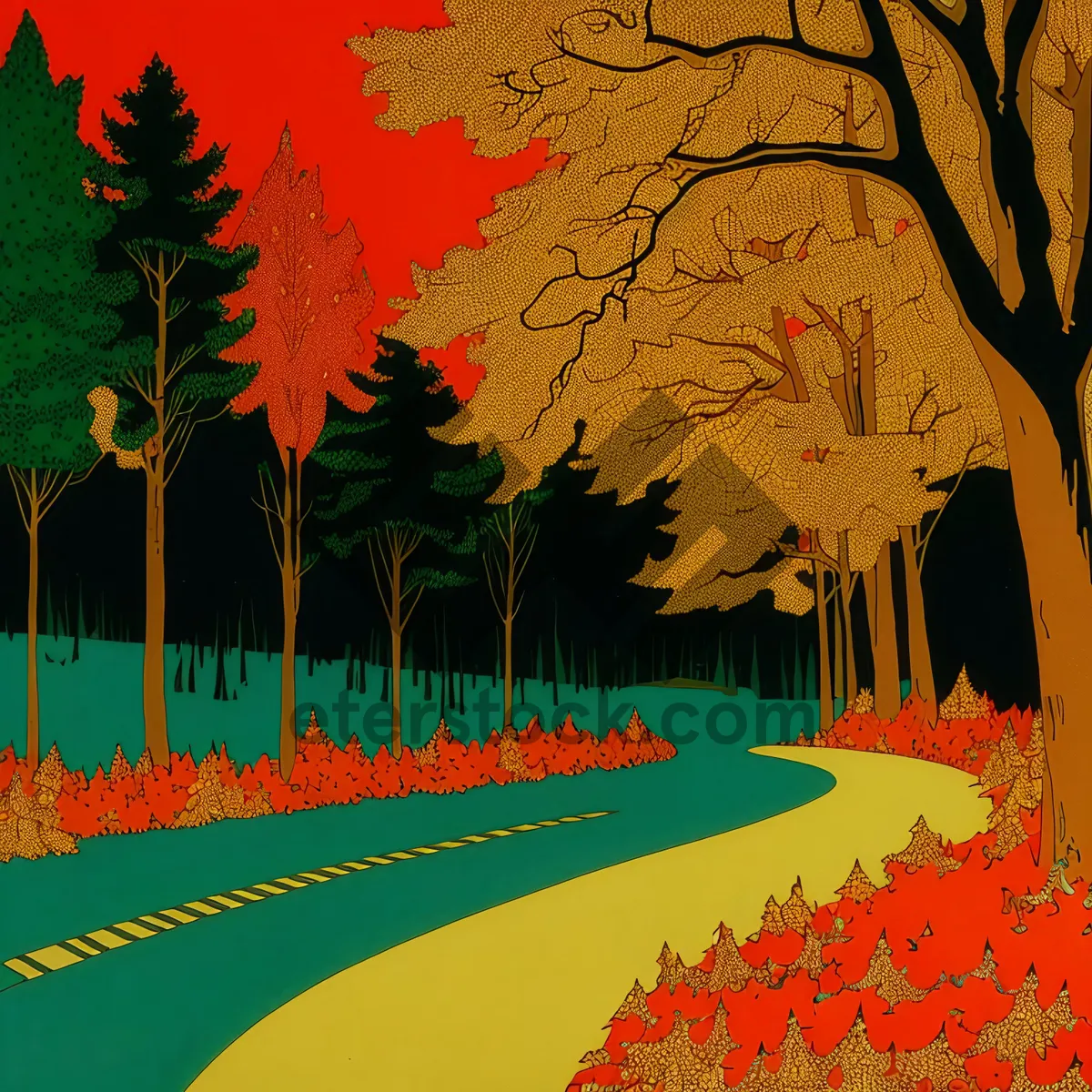 Picture of Autumn Tree Silhouette Art: Grunge Maple and Oak Design