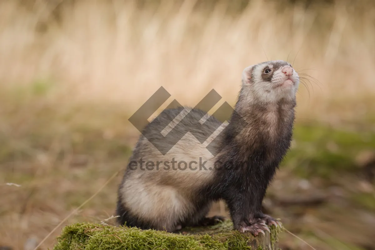 Picture of Brown furry weasel in wildlife zoo habitat.