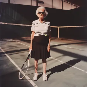 Active male tennis player on court with racket