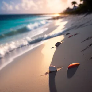 Serenity by the Sea: A Tranquil Beachscape with Golden Sunset