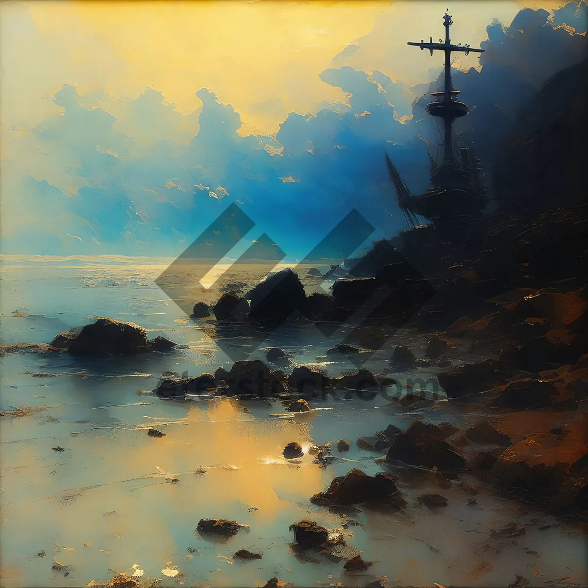 Picture of Sunset over ocean on tropical island