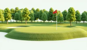 Scenic golfer playing under sunny sky on meadow.
