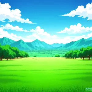 Vibrant Countryside Landscape with Lush Green Meadow