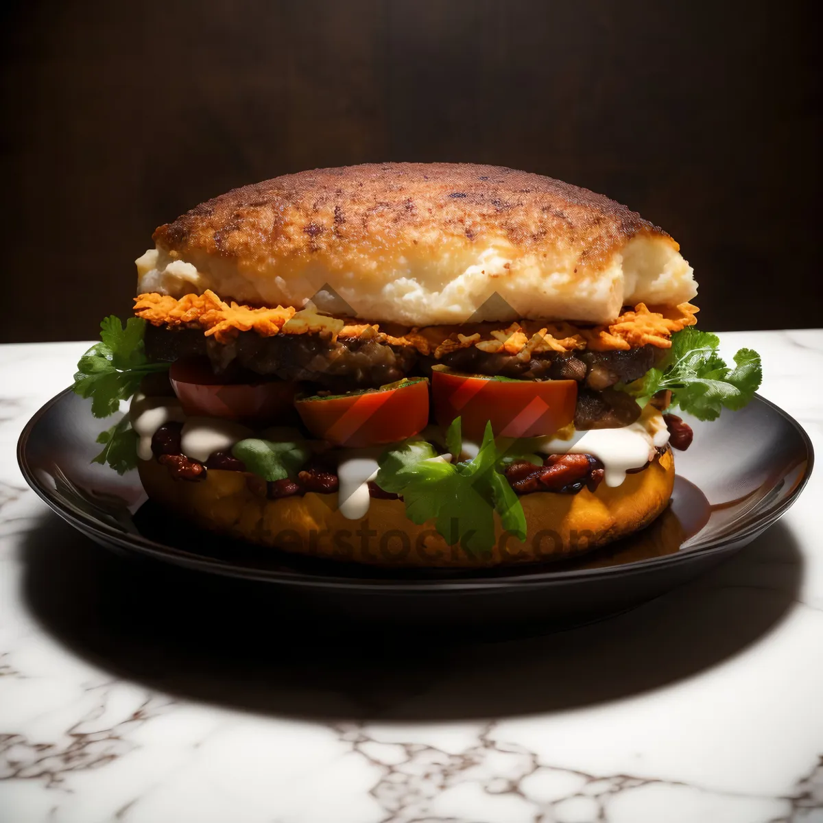 Picture of Delicious Grilled Cheese Burger with Fresh Salad.