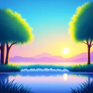 Serenity at Dusk: Sun, Sky, Landscape, Summer, Sunset.