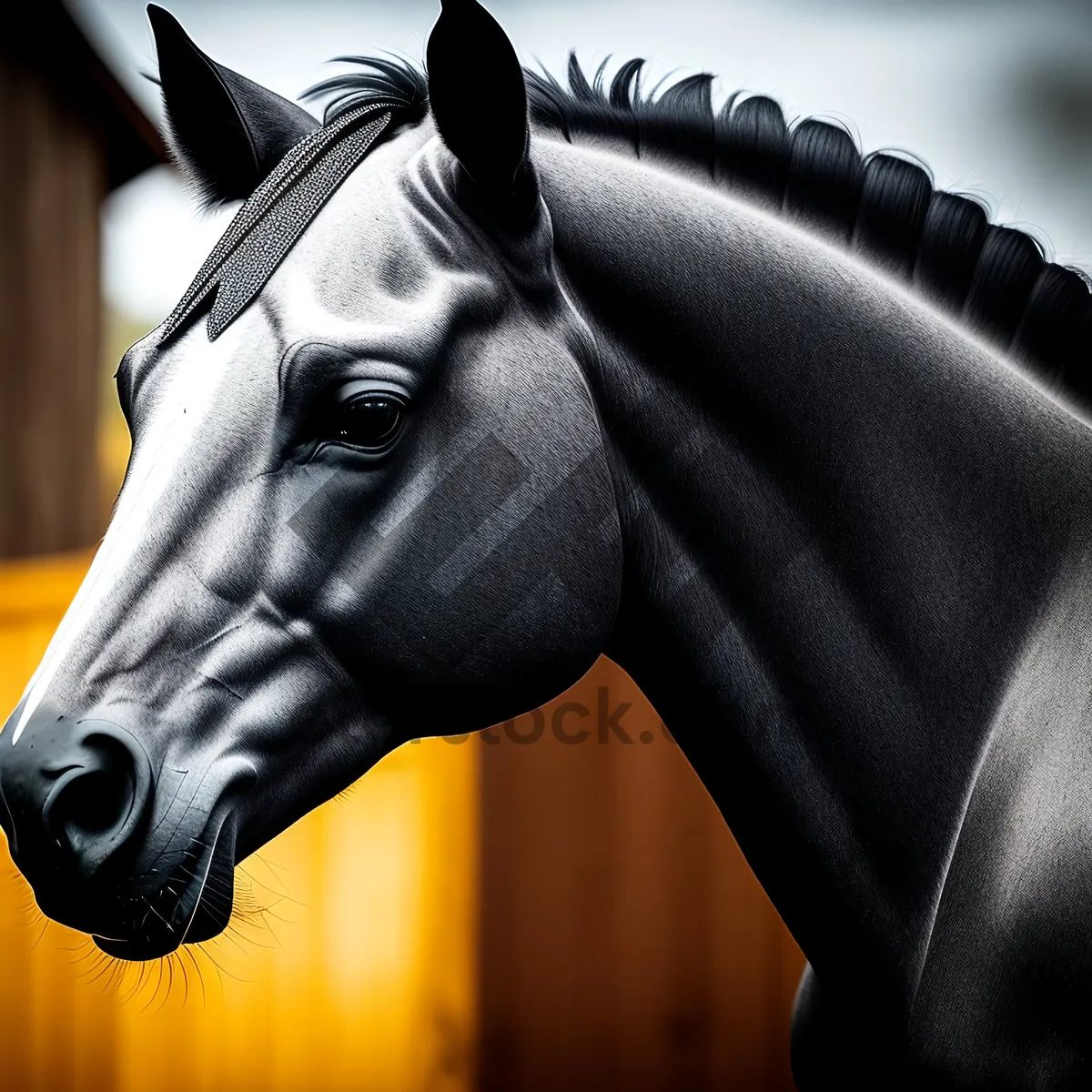 Picture of Thoroughbred Stallion in Bridle Mask.