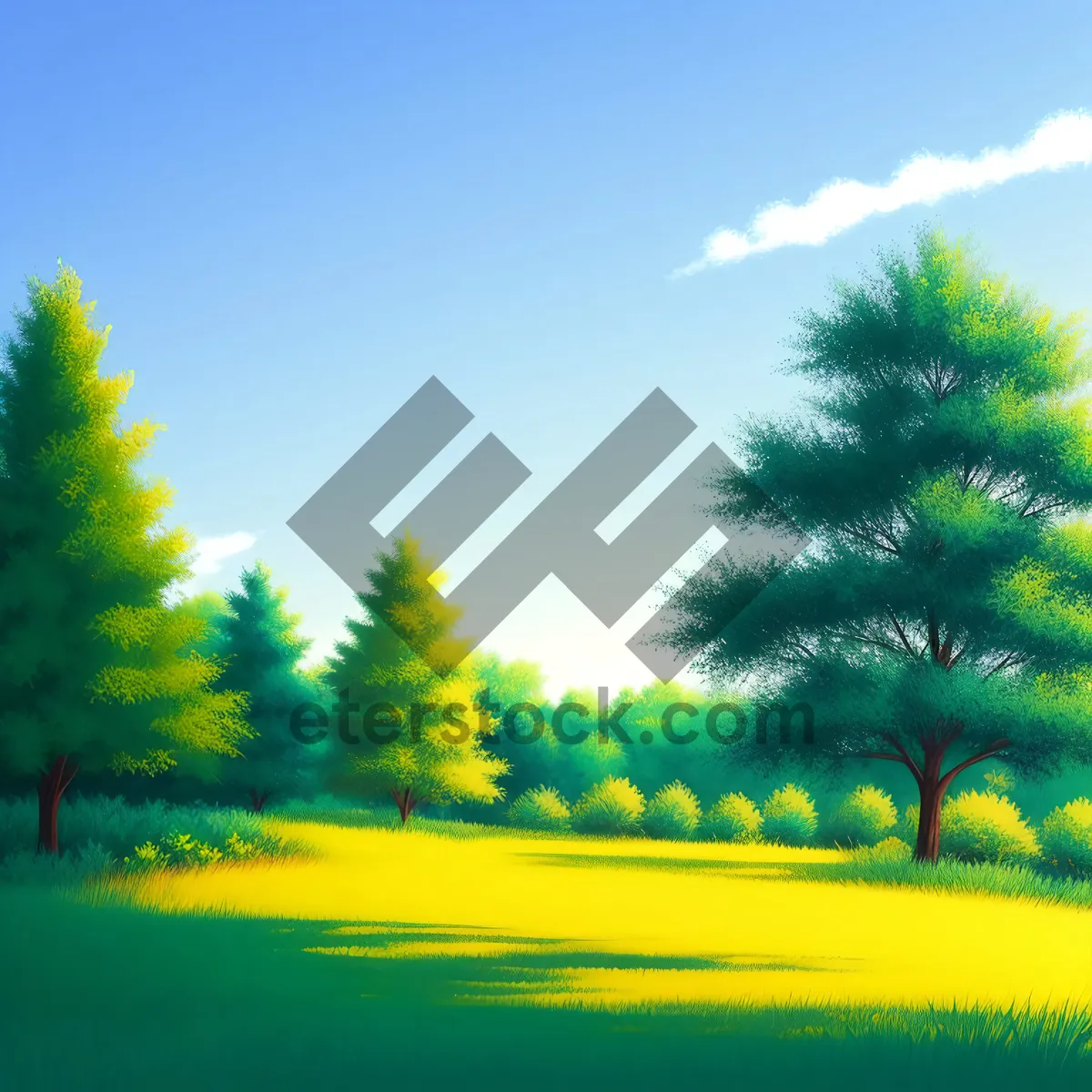 Picture of Idyllic Summer Horizon with Sunlit Meadow