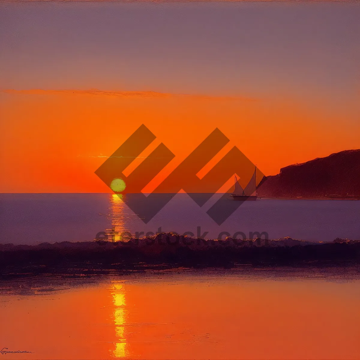 Picture of Golden Horizon at Dusk: A Tranquil Sunset Over the Ocean