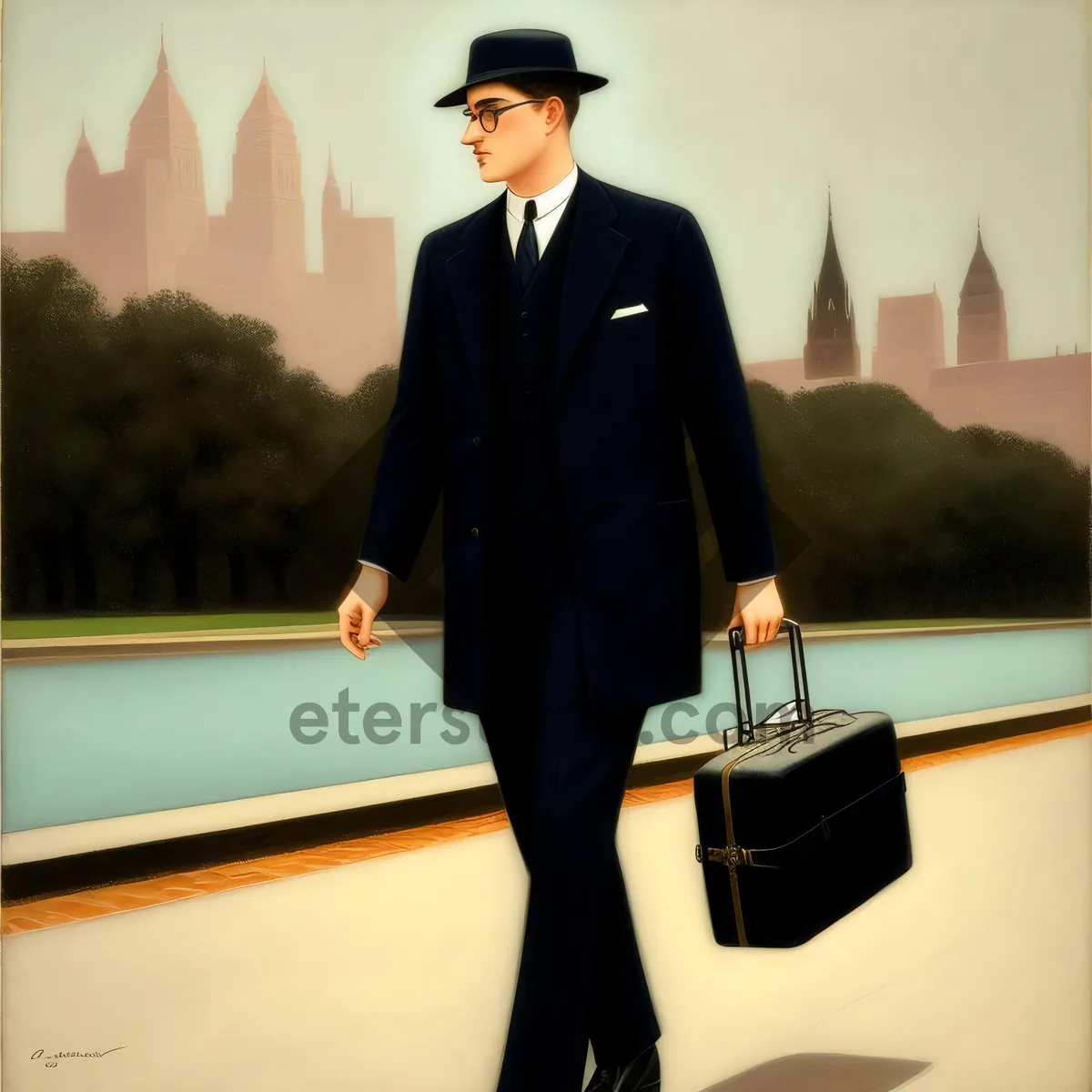 Picture of Successful Businessman with Briefcase and Laptop