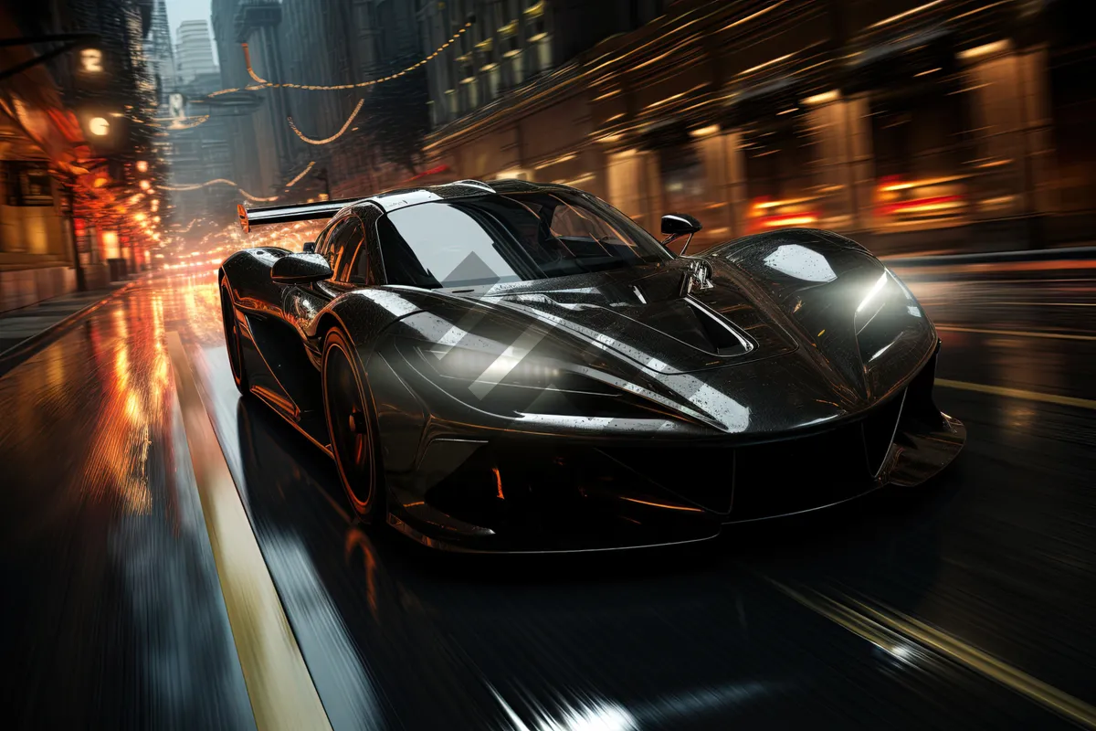 Picture of Luxury sports car on urban road at speed