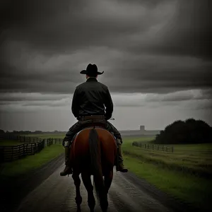 Outdoor Equestrian Horseback Riding with Cowboy and Stock Saddle