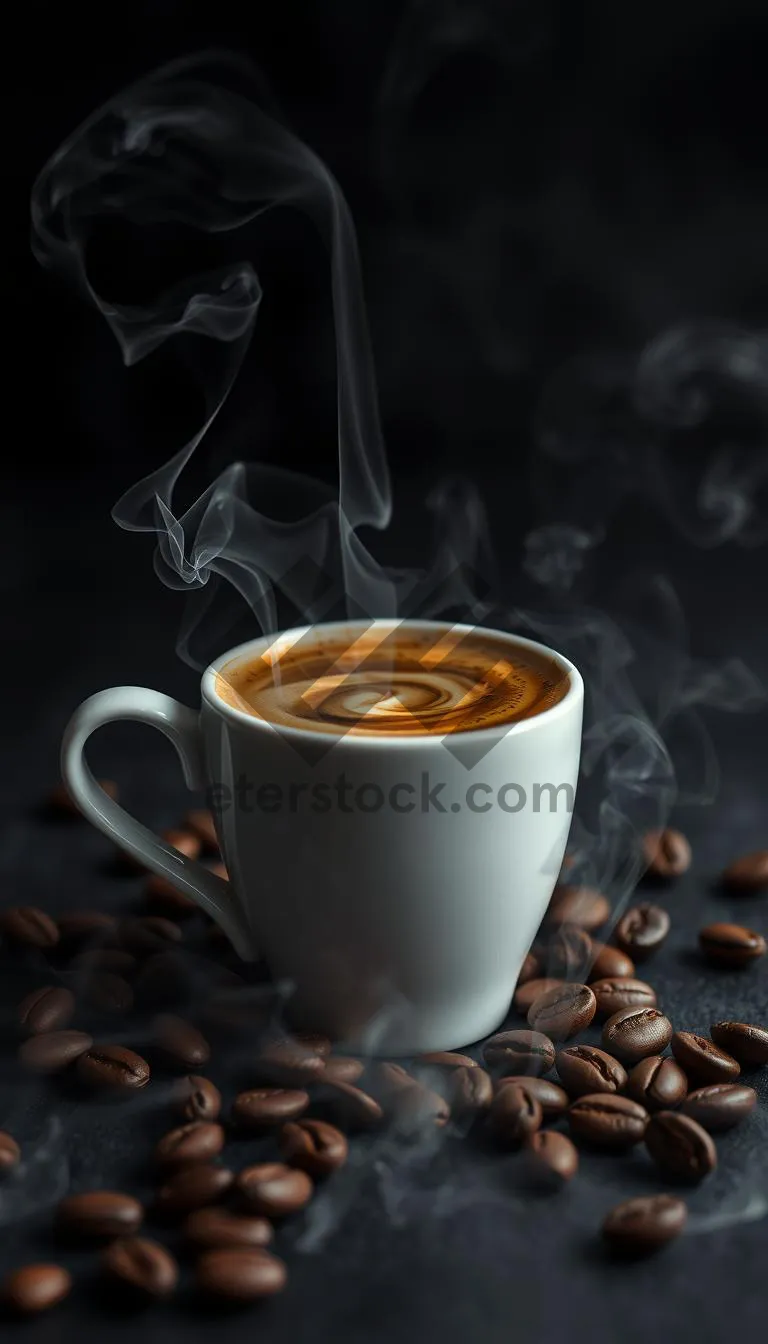 Picture of Black coffee on dark table with spoon.