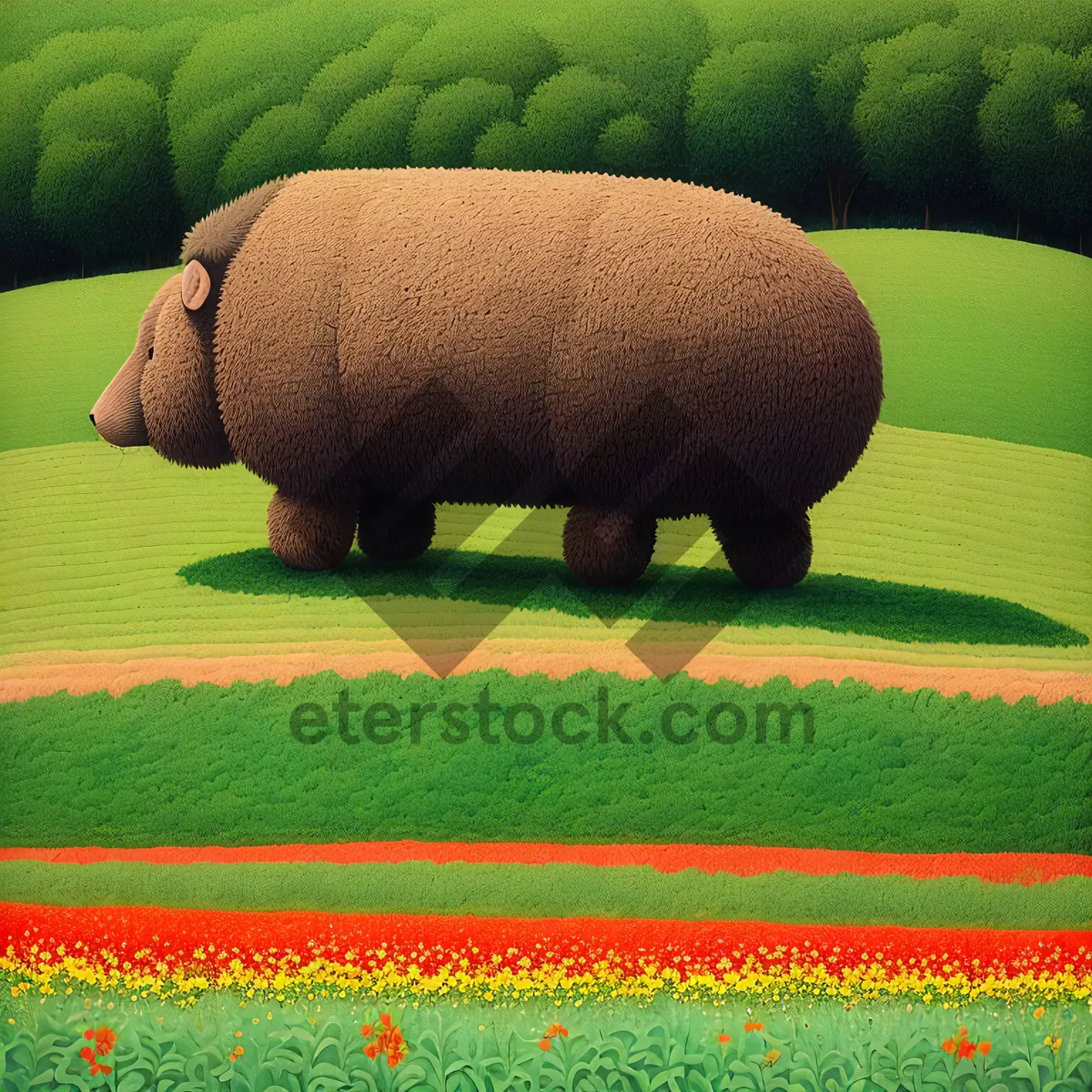 Picture of Jigsaw Puzzle Game with Hippopotamus in Grass Field