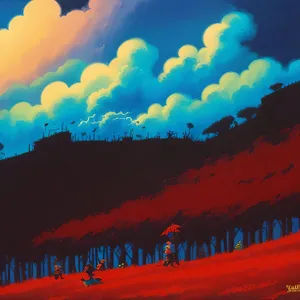 Sunny Sky with Bright Clouds and Summer Sun