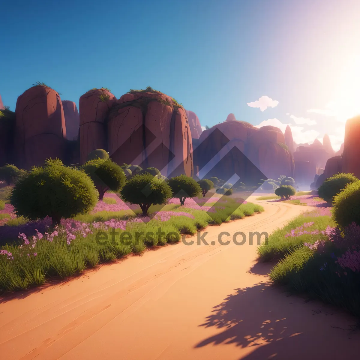 Picture of Sunset Canyon Landscape with Majestic Mountains
