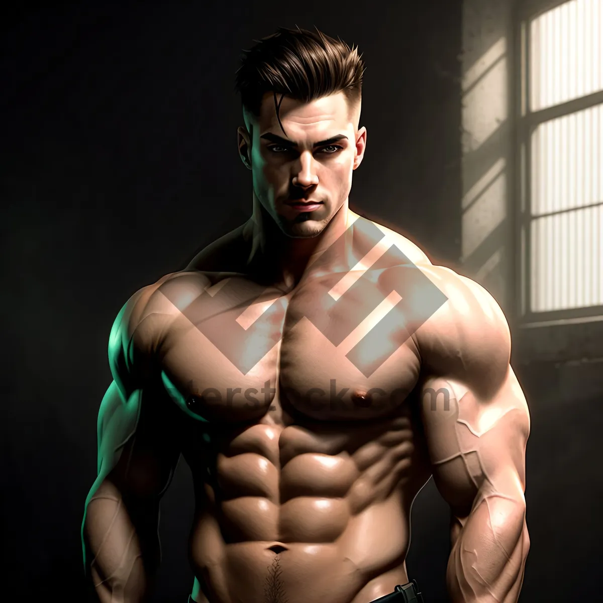 Picture of Ripped Hunk: Chiseled Male Model Flexing Muscles