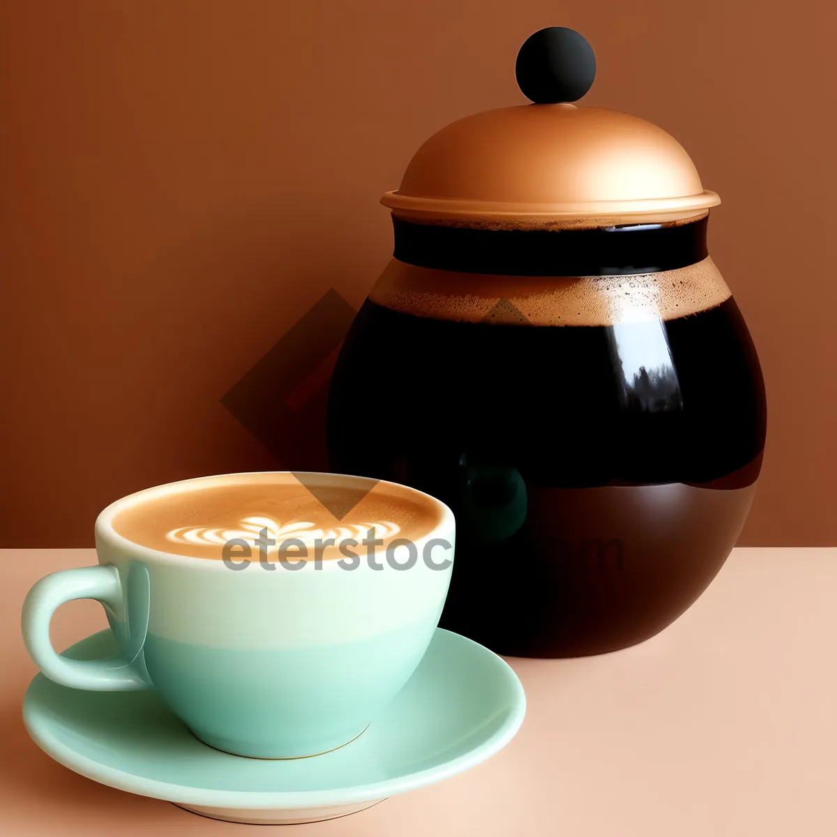 Picture of Black coffee in porcelain cup with spoon