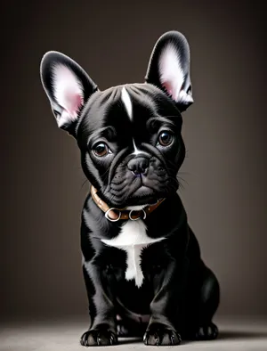 Cute Wrinkled Bulldog Puppy Sitting in Studio