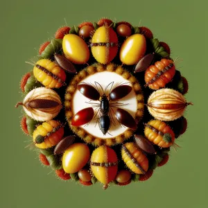 Closeup of Brown Chestnut Nut and Wasp