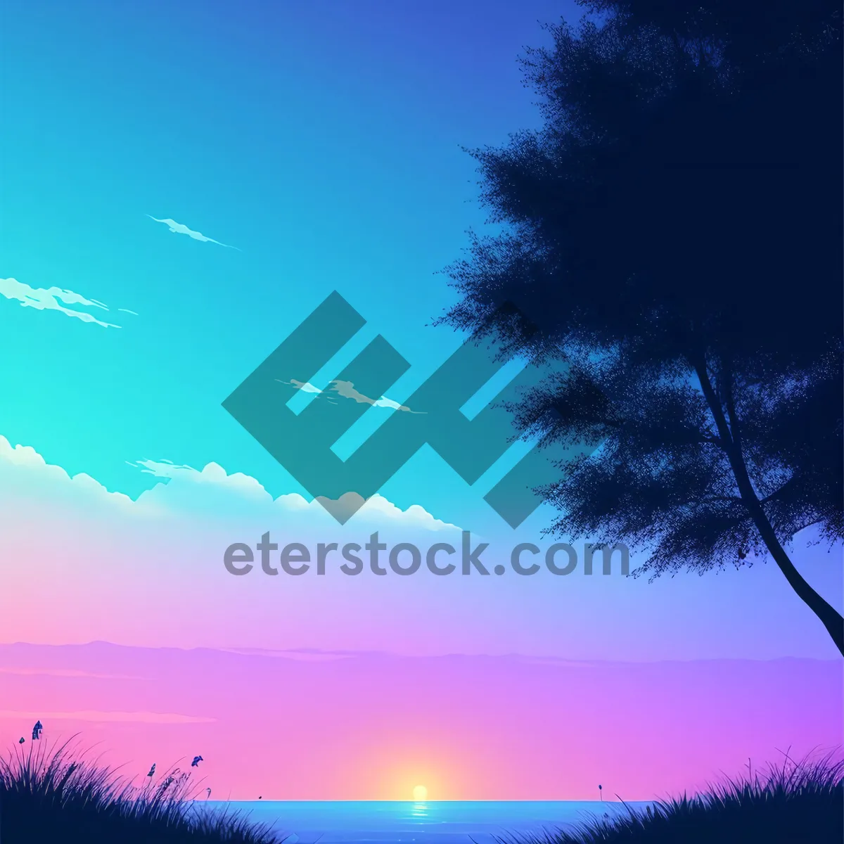 Picture of Vibrant Sunset Sky with Lush Cloudscape