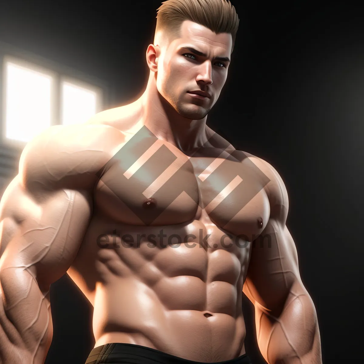 Picture of Seductive Man Displaying Sculpted Abs in Shadows