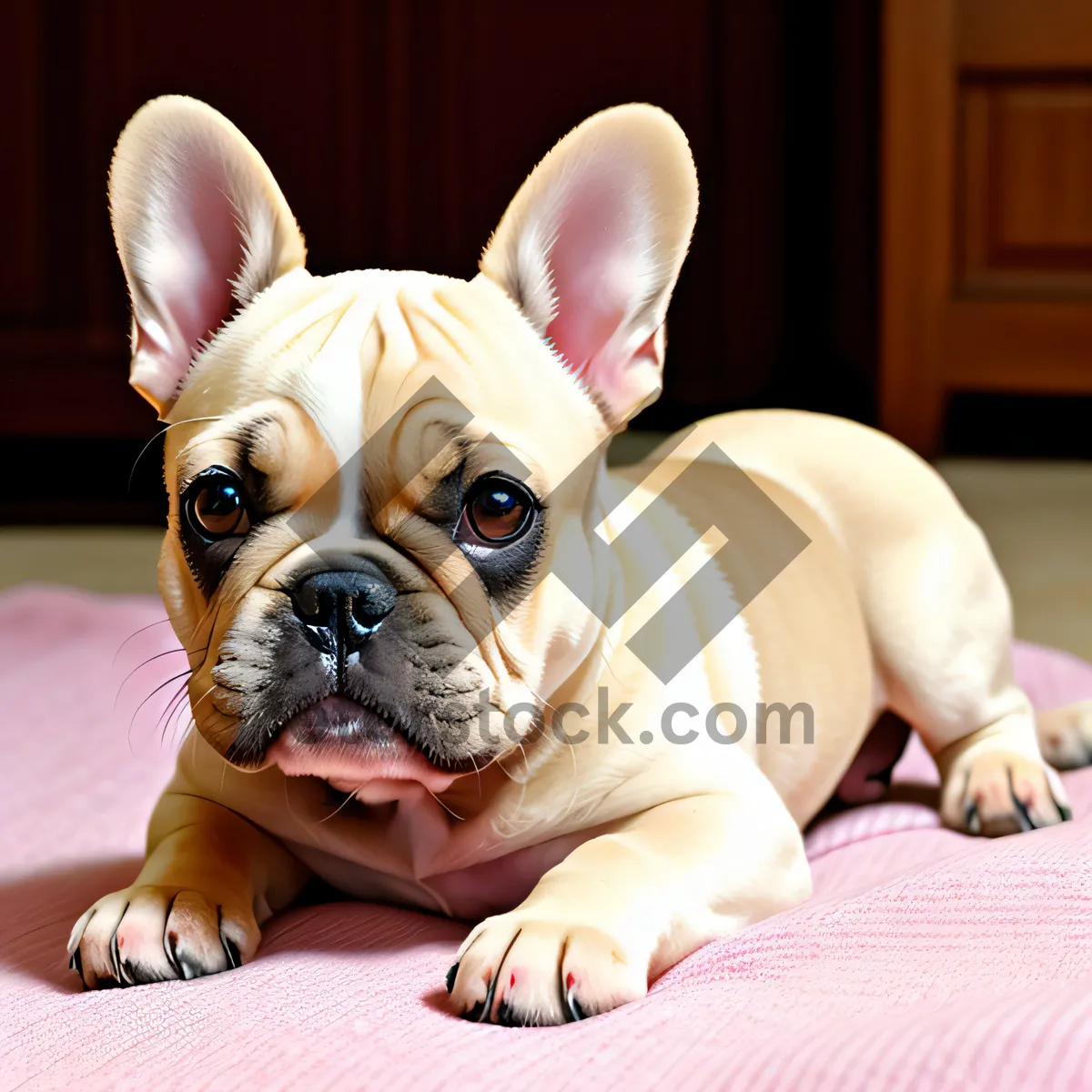 Picture of Endearing Bulldog puppy displaying affection and charming wrinkles