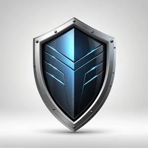 Shiny 3D heraldry shield graphic icon symbol.