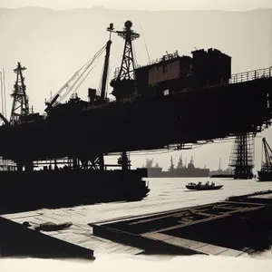 Industrial Harbor with Cargo Ships and Cranes