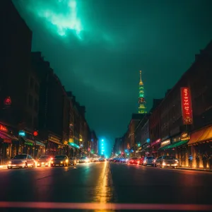 Nighttime Cityscape by the River: Urban Lights and Reflections