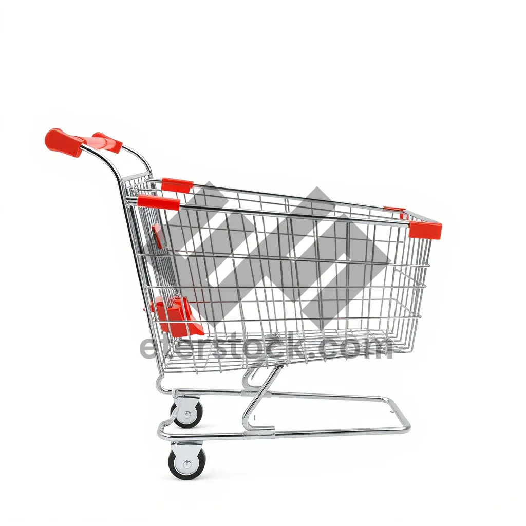 Picture of 3D shopping cart with empty basket for e-commerce checkout