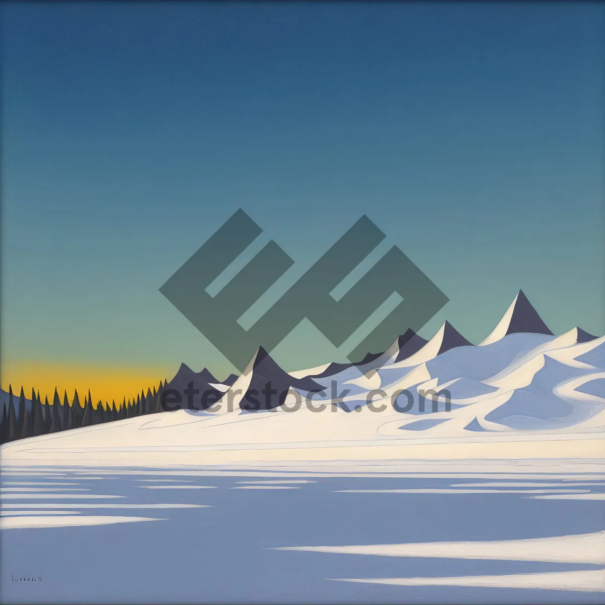 Picture of Winter sun over snowy mountain landscape.