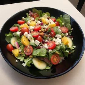 Gourmet vegetable salad with chickpeas and cheese