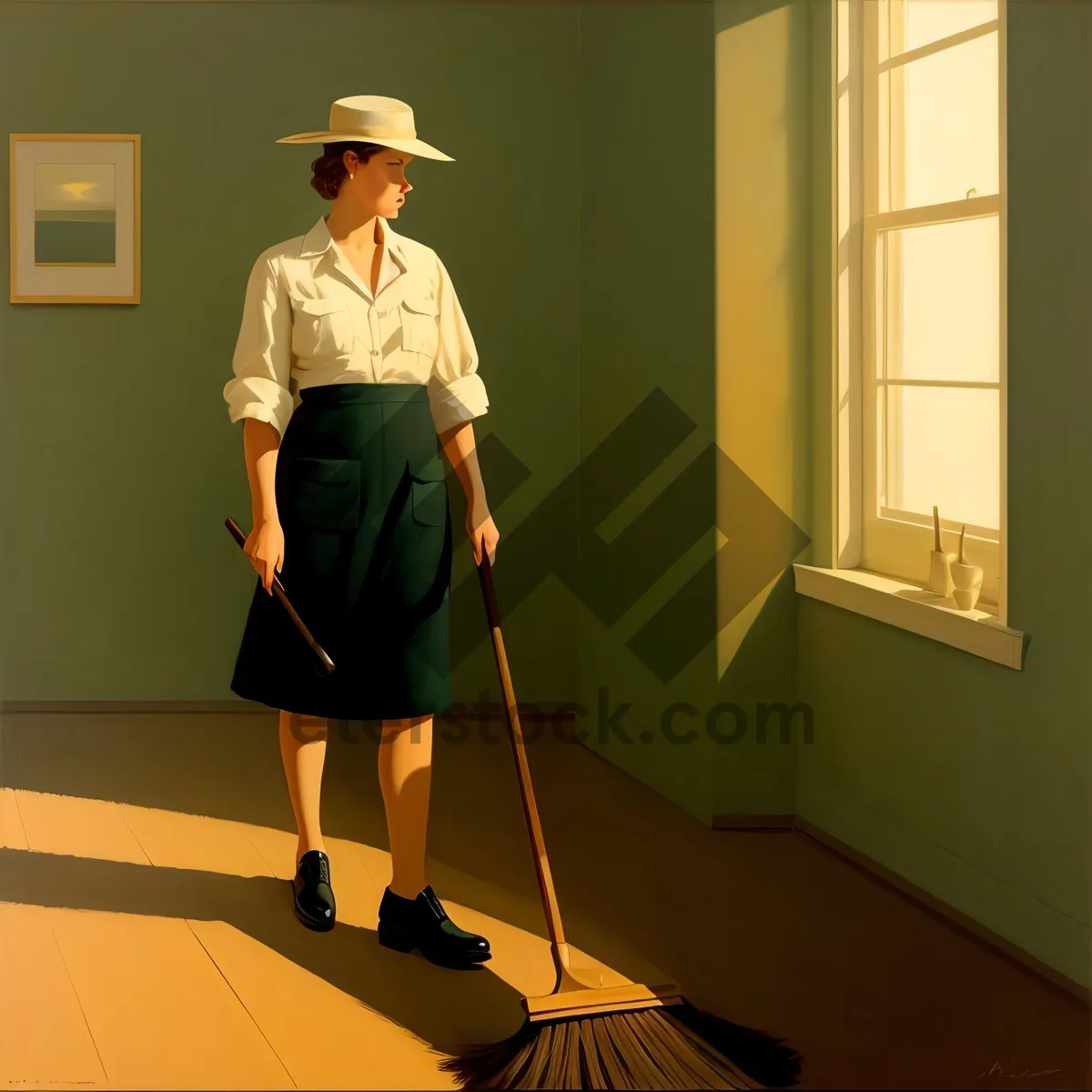 Picture of Man using broom for golf course cleaning