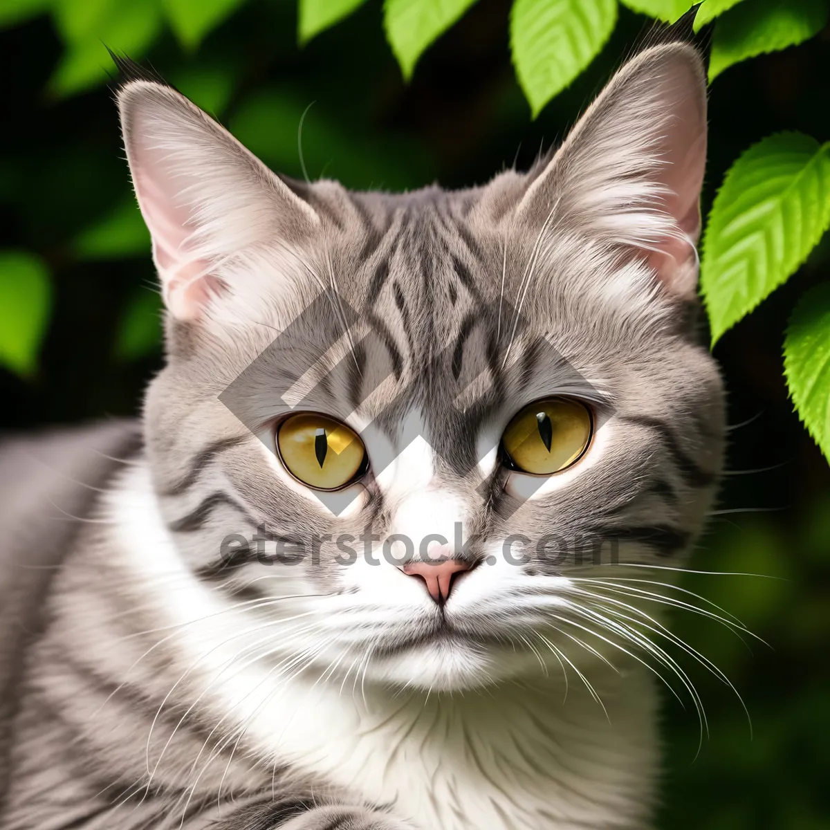 Picture of Curious Kitty: Adorable Domestic Cat with Striped Fur