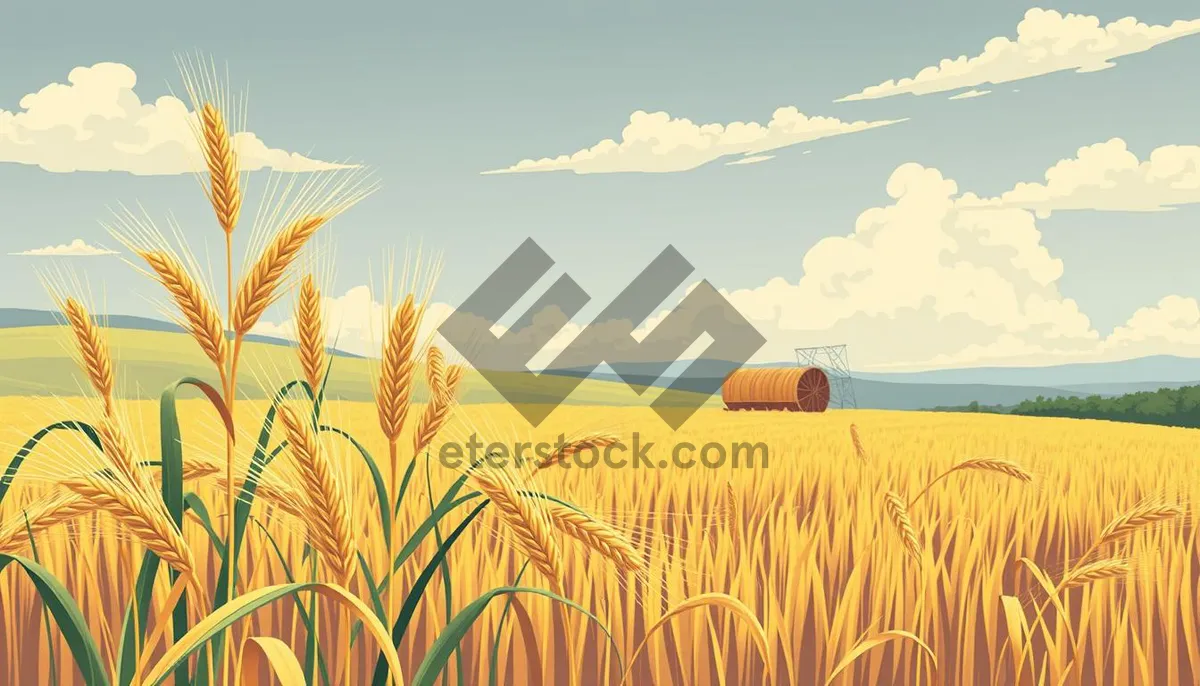 Picture of Golden sunset over ripe wheat field in the countryside.